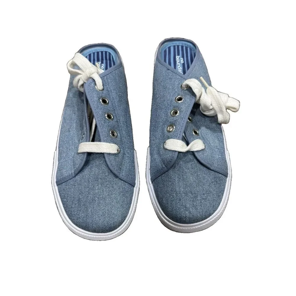 Vtg 90s Y2K NO BOUNDARIES Blue Denim Platform Slip-On Mules Sneakers Sz 8.5
